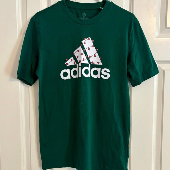 Adidas Holiday Lights Logo Festive Green T Shirt Men M - Picture 2 of 8